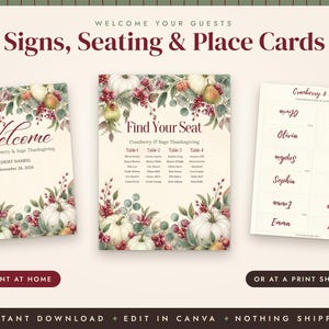 Thanksgiving Dinner Invitation Template, Thanksgiving Menu, Place Cards, Seating Chart, Welcome Sign, Cranberry Sage Editable Canva Kit image 4