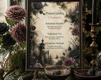 Adult Halloween Party Games, Spooky Movie Trivia, Most Likely To, Costume Ballot, Cocktail Menu, Gothic Editable Canva Printable