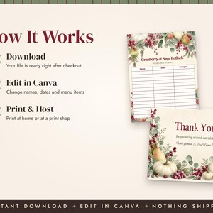 Thanksgiving Dinner Invitation Template, Thanksgiving Menu, Place Cards, Seating Chart, Welcome Sign, Cranberry Sage Editable Canva Kit image 5