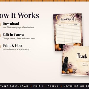 Halloween Dinner Party Invitation Template, Black Cat Menu, Place Cards, Seating Chart, Welcome Sign, Editable Canva Printable Kit image 5