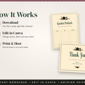 Gothic Halloween Dinner Party Invitation, Dark Floral Menu, Place Cards, Seating Chart, Welcome Sign, Editable Canva Template Kit image 5