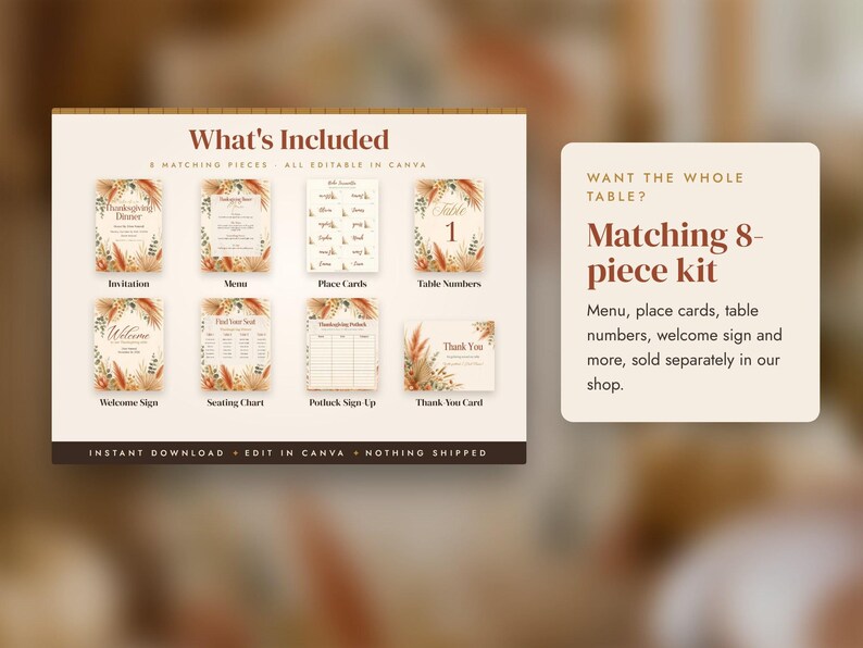 Boho Thanksgiving Invitation Template, Friendsgiving Dinner Invite, Terracotta Pampas Editable Canva Invitation, Printable Evite image 5