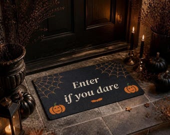 Enter If You Dare Doormat, Spooky Halloween Porch Mat, Gothic Pumpkin Decor