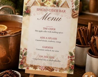 Family Christmas Party Games, Christmas Charades, Christmas Song Trivia, Cookie Decorating Sign, Cider Bar Menu, Editable Canva Printable