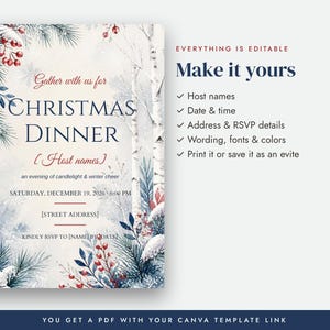 Modello di invito per la cena di Natale, invito invernale scandinavo, invito di Natale modificabile su Canva, invito digitale stampabile, download immediato immagine 3