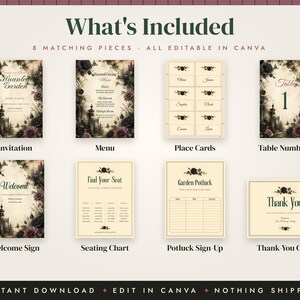 Gothic Halloween Dinner Party Invitation, Dark Floral Menu, Place Cards, Seating Chart, Welcome Sign, Editable Canva Template Kit image 3