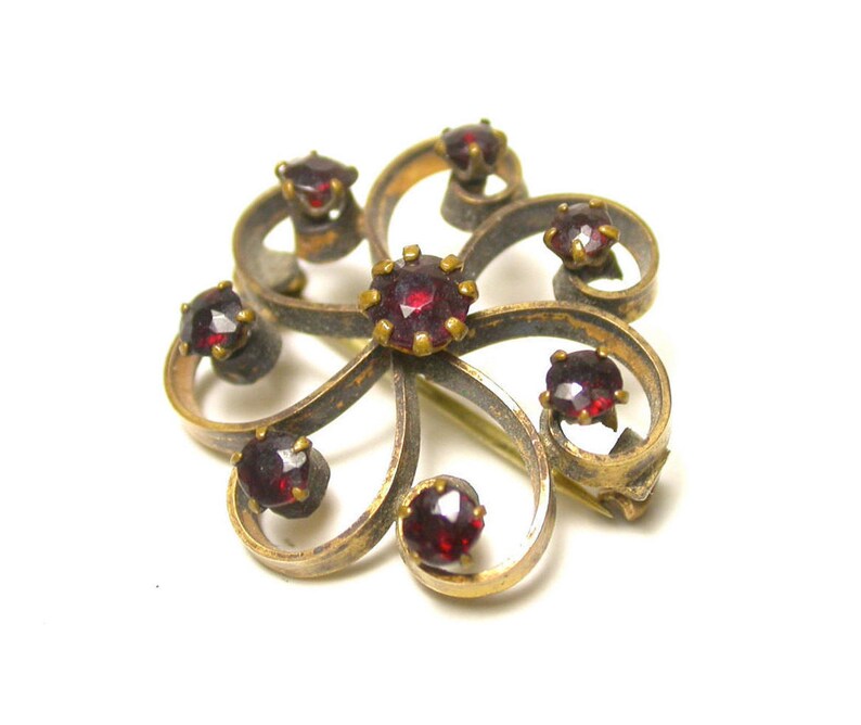 Floral Garnet Brooch Gold Filled Flower Red Pin Flower Design Garnet Stones January Birthday Gifts for Her 1262 image 7