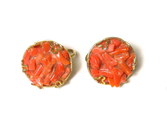 Coral Earrings - Gold Plated Clip-On Earrings - O… - image 3