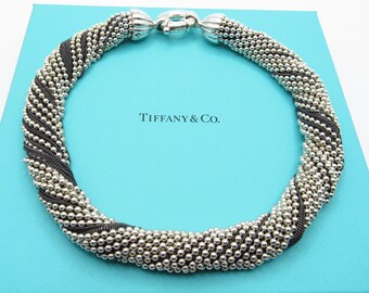 Authentic Tiffany Co Sterling Silver Multi-Strand Bead and Chain Torsade Necklace - Tiffany Retired 15.5" Choker - Designer # 5133