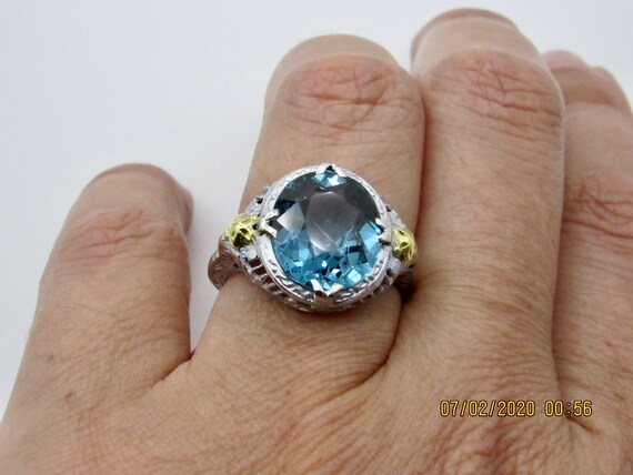 14K White and Yellow Gold Blue Spinel Filigree Ri… - image 10