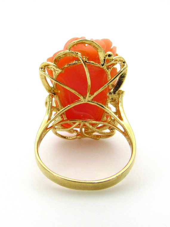 14K Yellow Gold Coral Ring - Size 5.75 - Genuine … - image 3