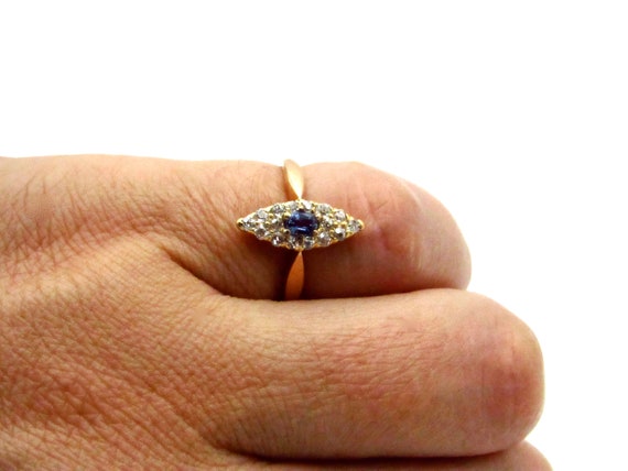 Victorian 14K Yellow Gold Diamonds Blue Sapphire … - image 10