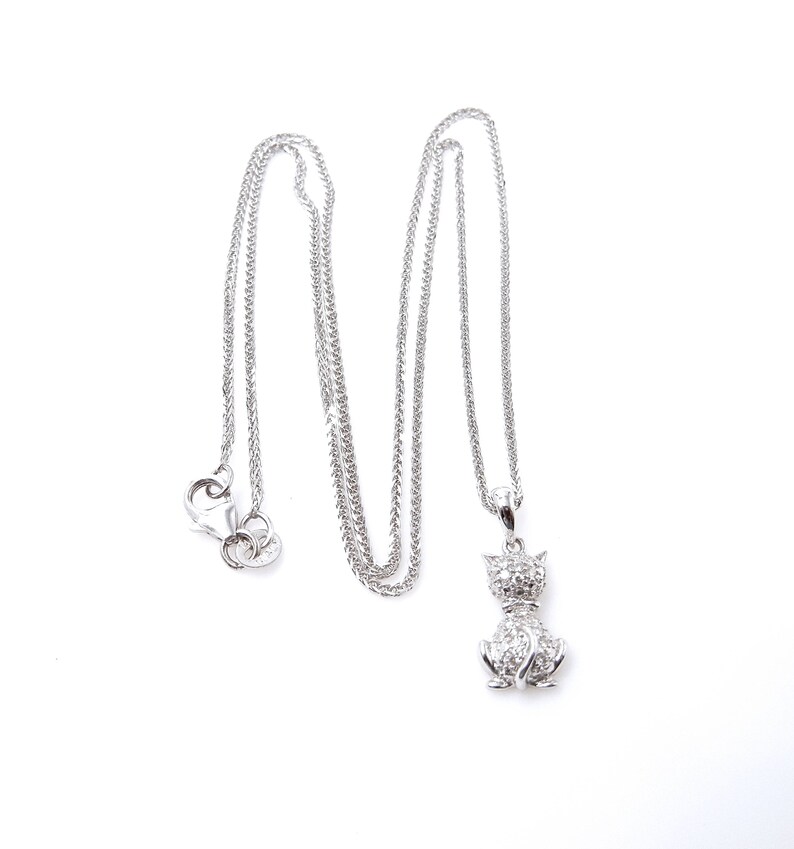 Cat Necklace 14K White Gold and Diamonds Cat Pendant With Etsy
