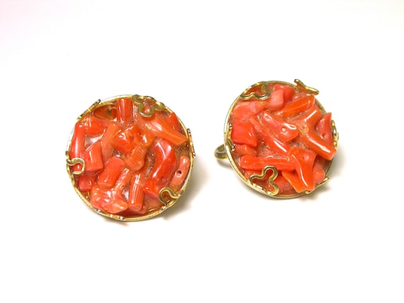 Coral Earrings - Gold Plated Clip-On Earrings - O… - image 1