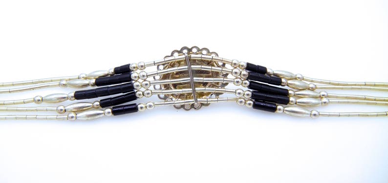 Multi Strand Bracelet Oval Black Onyx Vintage Sterling Silver Onyx Bracelet Weight 6.9 Grams Boho # 2267