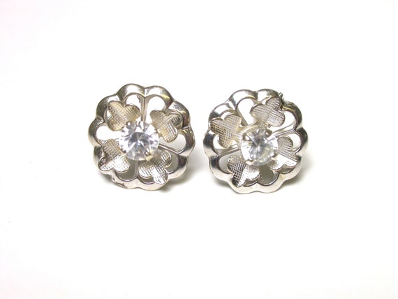 Elegant Floral White Sapphire Earrings - Gold Pla… - image 1