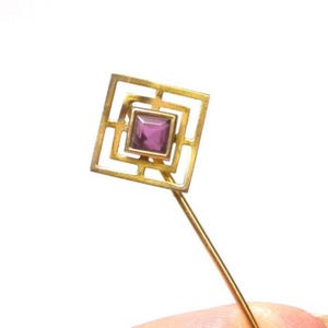 10K Yellow Gold and Amethyst Pin - Vintage Amethyst Pin - February Birthstone - Square Purple Amethyst - Gifts for Her Mom - Purple # 1259