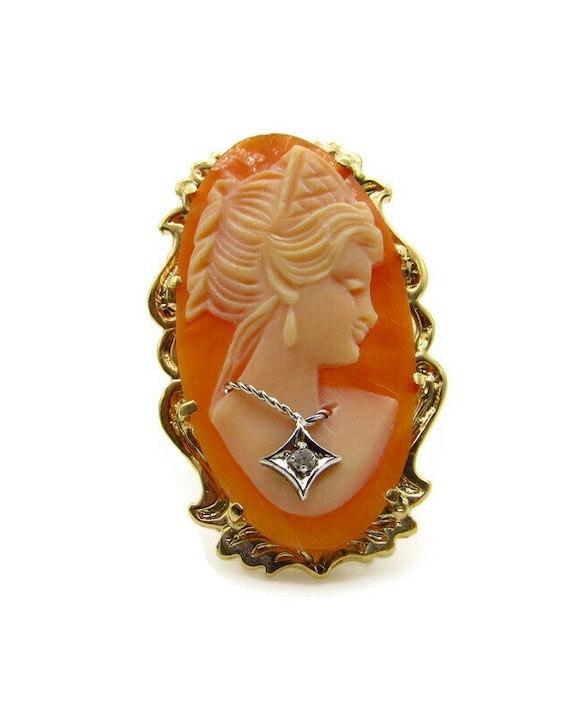 Vintage Cameo Ring in 14K Yellow Gold and Diamond… - image 1