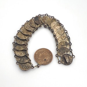 Vintage Bracelet - Cinco Entraps Coin Bracelet - Weight 50.2 Grams - Mexican Coin - Heavy Bracelet # 1152