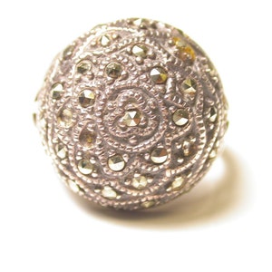 Large Sterling Silver and Marcasite Ring - Large Dome Ring - Size 8.5 - Heavy 9 Grams - Marcasite Ring - Gifts for Her Mom # 384