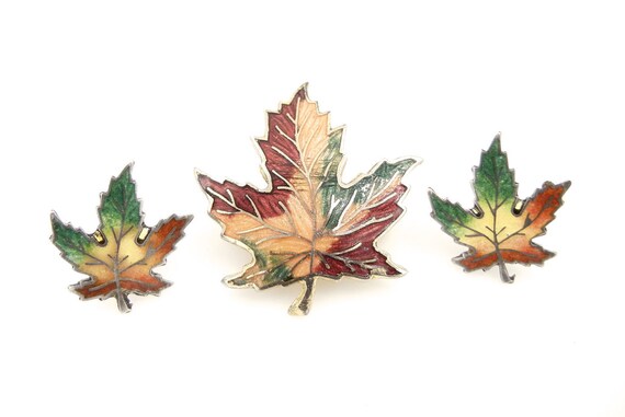 Maple Leaf Sterling Silver Enamel Earrings and Go… - image 1