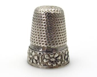 Antique Sterling Silver Floral Thimble - Size 10 - Georgian Sewing Thimble - Collectible - Gifts for Her Mom Grandmother # 5488