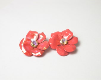 Pink Flower Earrings - Vintage Pink Floral Clip-On Earrings - Hot Pink Earrings - Flower Earrings - Floral - Fun Earrings - Clip ons # 1482