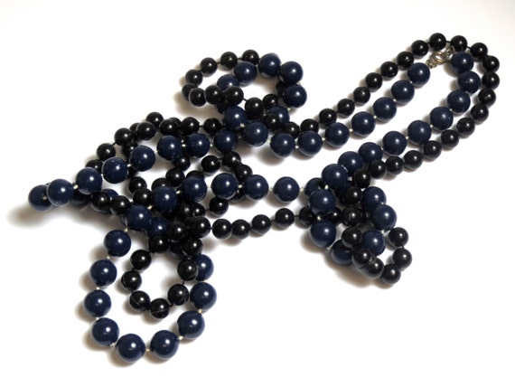 Navy Blue Necklaces - Vintage Black and Navy Blue… - image 1
