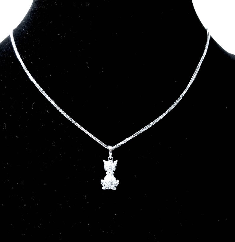 Cat Necklace 14K White Gold and Diamonds Cat Pendant With Etsy