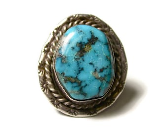 Sterling Silver and Turquoise Ring - Size 5.5 - Southwestern - Free Form Blue Turquoise - Weight 7.8 Grams - Southwestern - Boho # 353