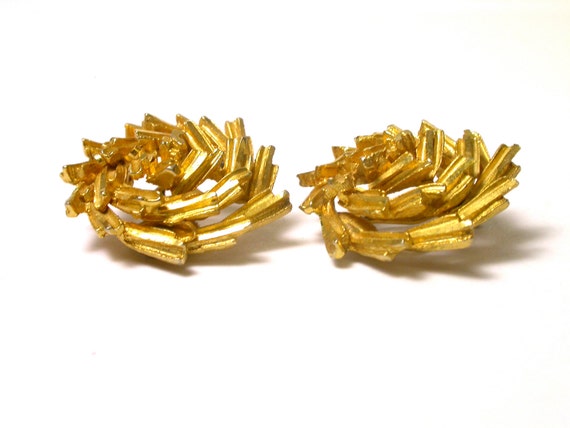 BSK Earrings - Vintage Earrings - BSK Clip on Gol… - image 2
