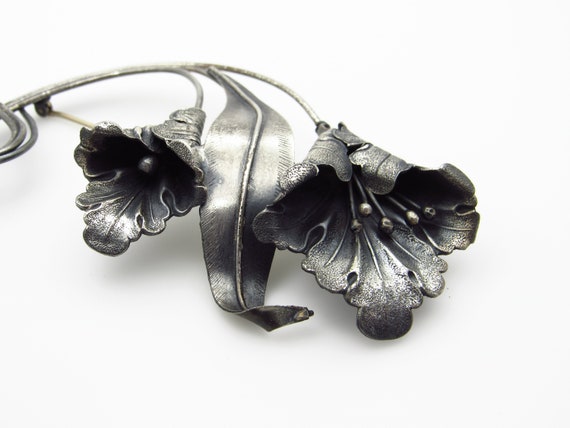 Sterling Silver Calla Lily Flower and Leaf Brooch… - image 9