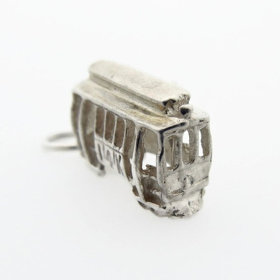 14K White Gold Cable Car Charm - Trolley Car Pend… - image 3