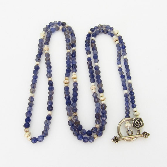 Natural Iolite and Sterling Silver Long Necklace … - image 1