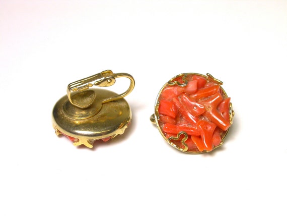 Coral Earrings - Gold Plated Clip-On Earrings - O… - image 4