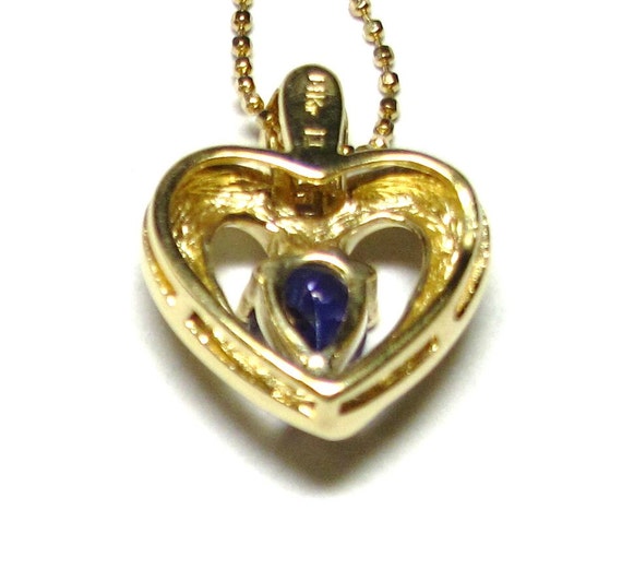 14K Yellow Gold Tanzanite and Diamond Heart Penda… - image 3