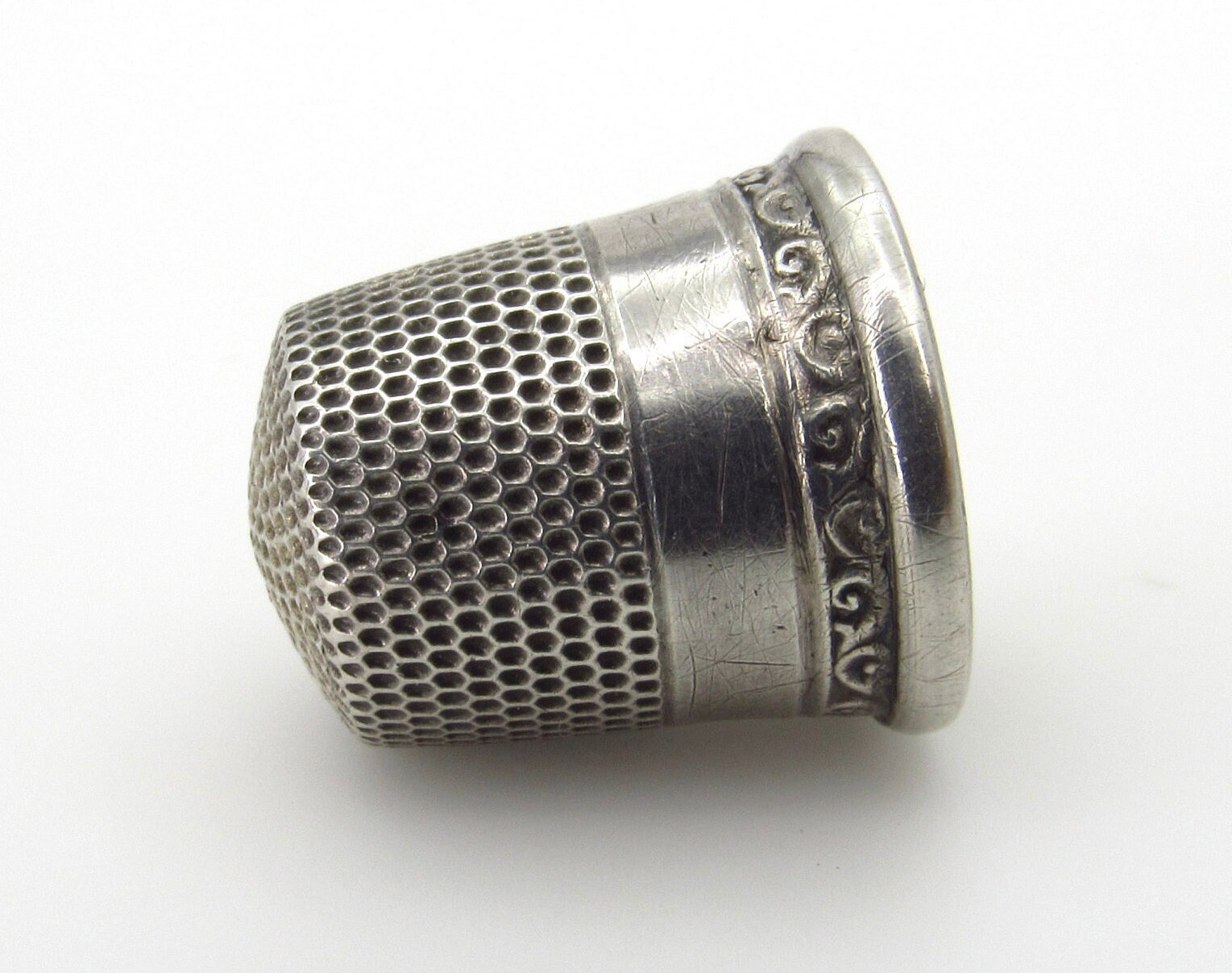 Antique Sterling Germany Ivy Design Sewing Thimble - Size 7
