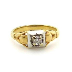 14K Diamond Ring in Yellow and White Gold - Solitaire - European Cut F-G Color Diamond - Size 6 - Engagement - Wedding Ring - Promise # 4981