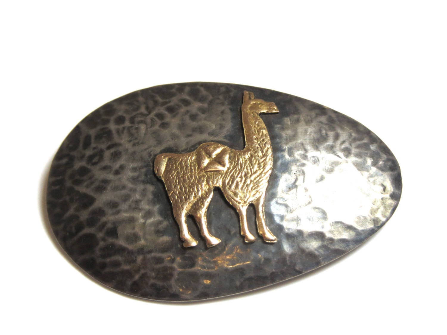Broche Créateur Sans Marque Broche Ancienne En Argent Massif 925 - Style Art Déco / Art Nouveau Ethnique - Pierre Noire - Occasion Broche Argent Massif