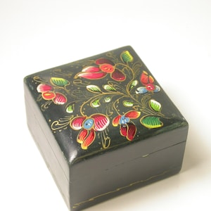 Vintage Hand Painted Wooden Box - Square Box - Vintage - Wood Box - Floral - Multicolor