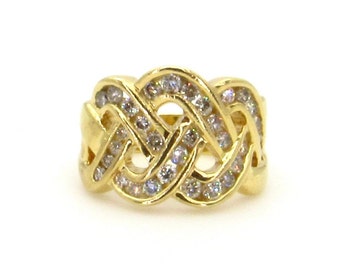 14K Yellow Gold Diamonds Wide Braided Ring - 1 CT Diam Woven Band - Size 6.75 - Open Design - Unique April Birthday - Estate Jewelry # 5473