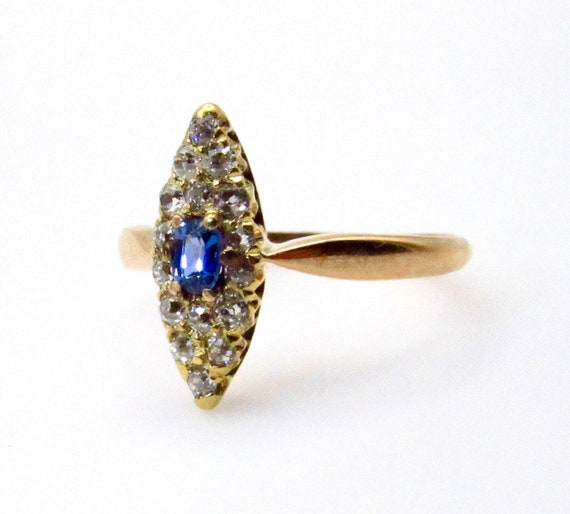 Victorian 14K Yellow Gold Diamonds Blue Sapphire … - image 3