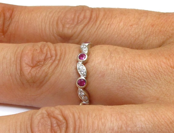 14k Ruby and Diamond Band - Solid 14K White Gold … - image 4
