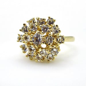 14K Yellow Gold Cubic Zirconia Ring - Size 7 - Cocktail Ring - Cluster CZ Ring - Promise Engagement - Heavy 6.3 Grams - Gifts for Her # 2193