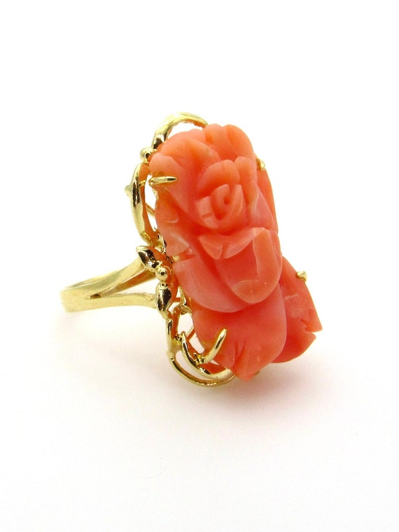 14K Yellow Gold Coral Ring - Size 5.75 - Genuine … - image 4