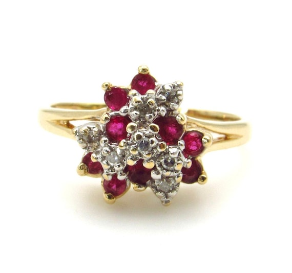 14K Yellow Gold Natural Ruby and Diamond Ring - S… - image 1