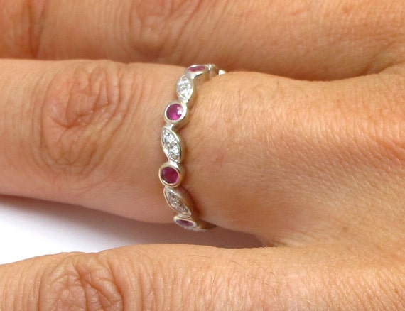 14k Ruby and Diamond Band - Solid 14K White Gold … - image 5