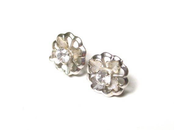 Elegant Floral White Sapphire Earrings - Gold Pla… - image 3
