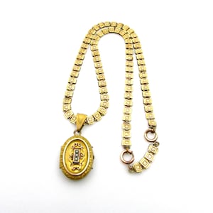 Victorian Book Chain Locket Pendant Necklace - Gold Filled Seed Pearls - 20&quot; Long 50.5 cm - Antique Estate Jewelry # 1042