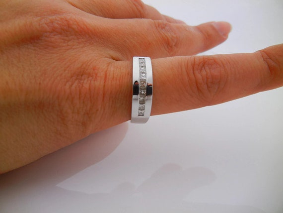 14k White Gold Diamond Band - 9 Diamond Ring - Si… - image 10